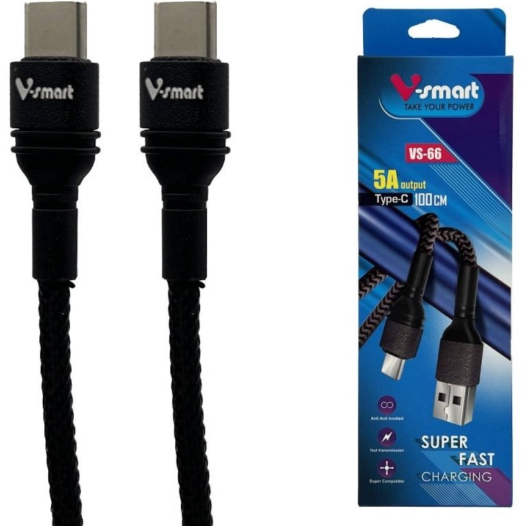 «کابل TYPE‑C برزنتی ۱ متری ۵A Vsmart مدل VS‑66 – رنگ مشکی»