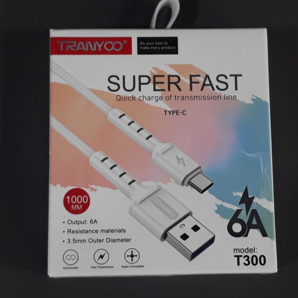 کابل شارژ Type-C ترانیو مدل T300 | فست شارژ 6 آمپر، فوق‌مقاوم